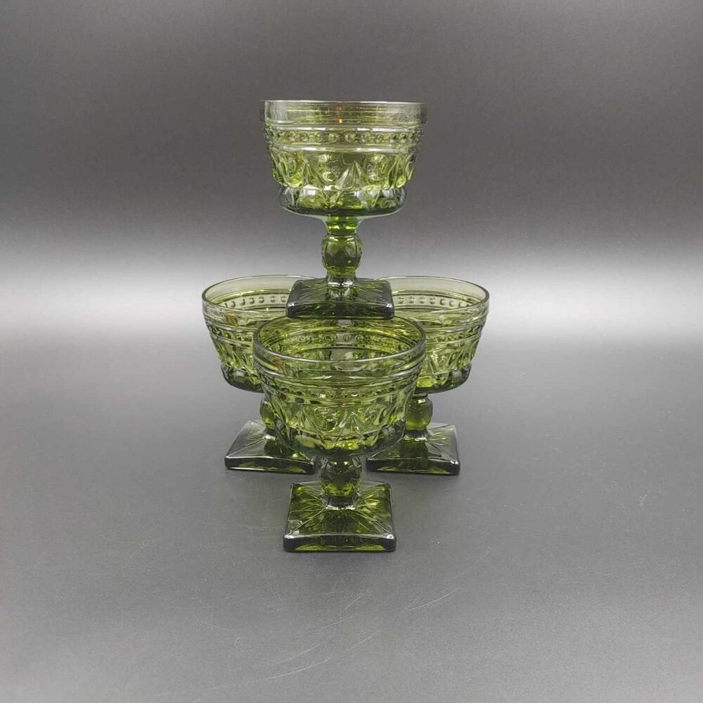 Vtg MCM Indiana Colony Park Lane Sherbet Champagne Green Glasses Set of 4